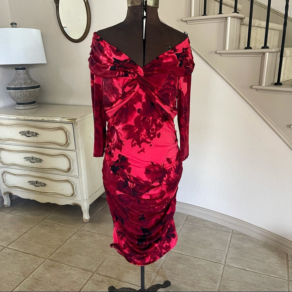 Boston Proper Muse Red Floral Bodycon Dress Sz 14